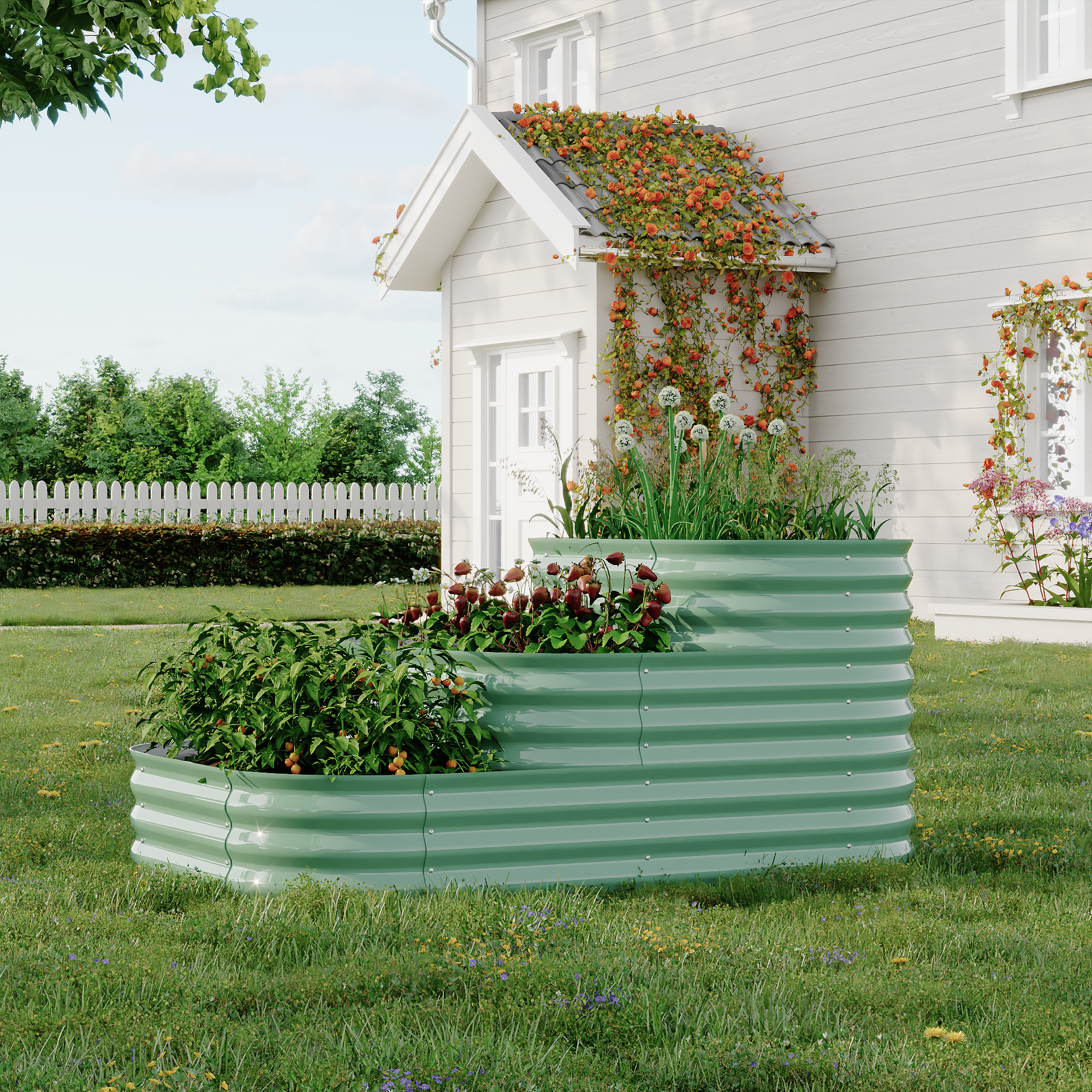 Garvee 3-Tier Galvanized Raised Garden Bed Kit - Modular Planter Box w/Rust-Resistant Steel, Tool-Free Assembly for Vegetables/Herbs, Green