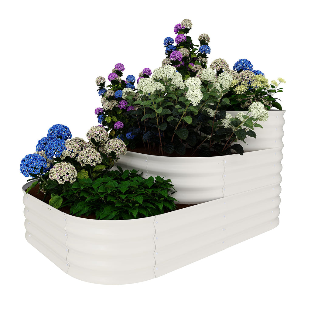 Garvee 3-Tier Galvanized Raised Garden Bed Kit - Modular Planter Box w/Rust-Resistant Steel, Tool-Free Assembly for Vegetables/Herbs, Beige