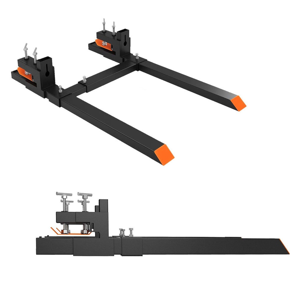 Garvee 60" 4000Lbs Clamp on Pallet Forks, Heavy Duty Bucket Forks with Adjustable Stabilizer Bar (17.7"-34.6") for Tractor Bucket, Skid Steer, Black -with Stabilizer Bar