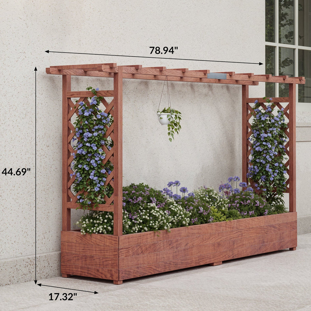 Garvee 79" × 17" × 45" Elevated Garden Bed with Arch Trellis, Wooden Planter Box with 4 Drainage Holes