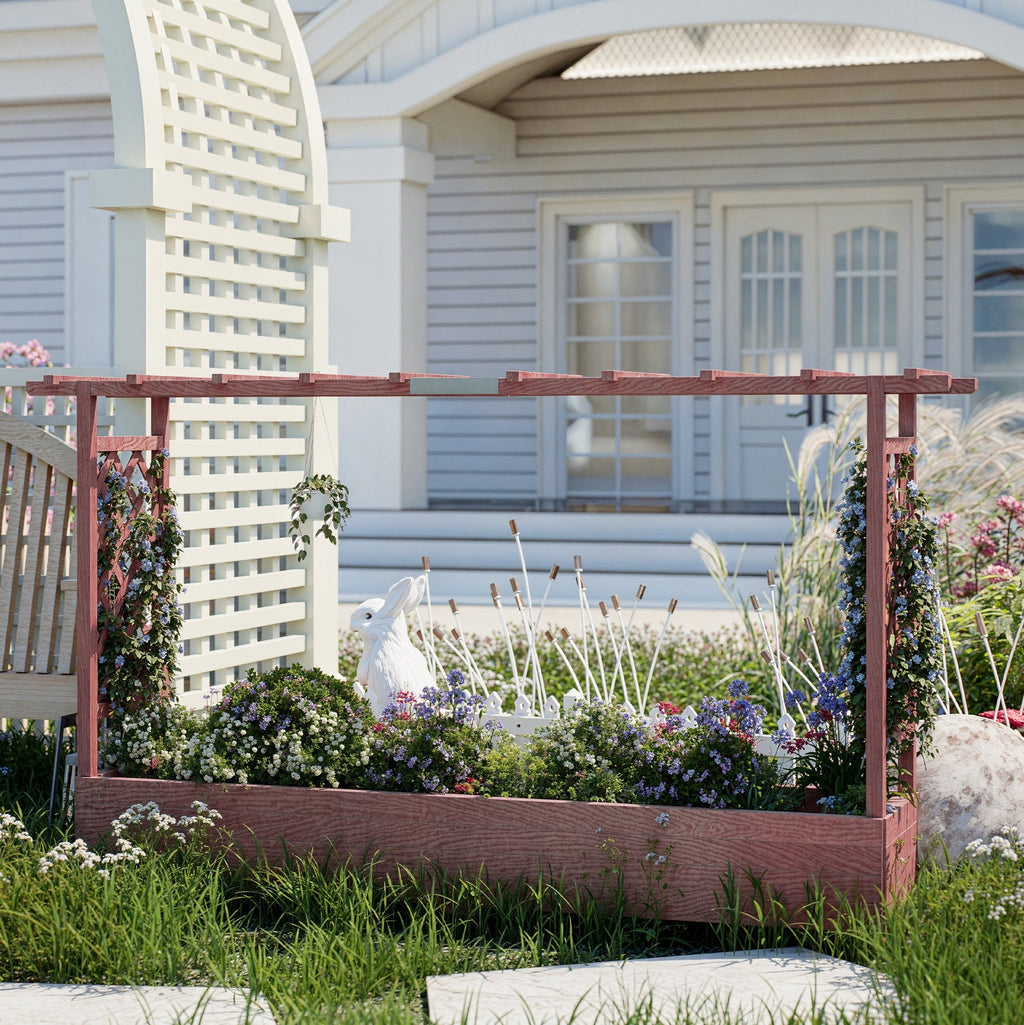 Garvee 79" × 17" × 45" Elevated Garden Bed with Arch Trellis, Wooden Planter Box with 4 Drainage Holes
