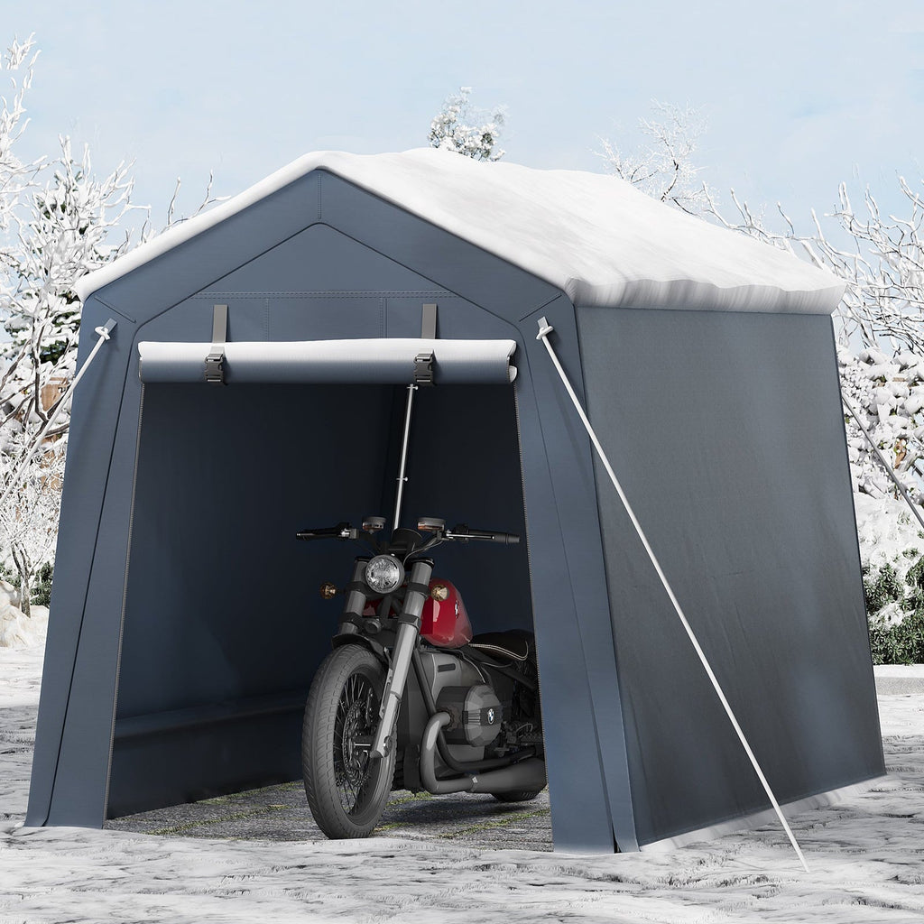 Garvee Portable Outdoor Storage Shed 6x6 FT with Dual Roll-Up Zipper Doors & Vents, 240G Heavy-Duty Waterproof PE Tarp, UV-Resistant Steel Frame, Gray, Motorcycle & Tool Shelter