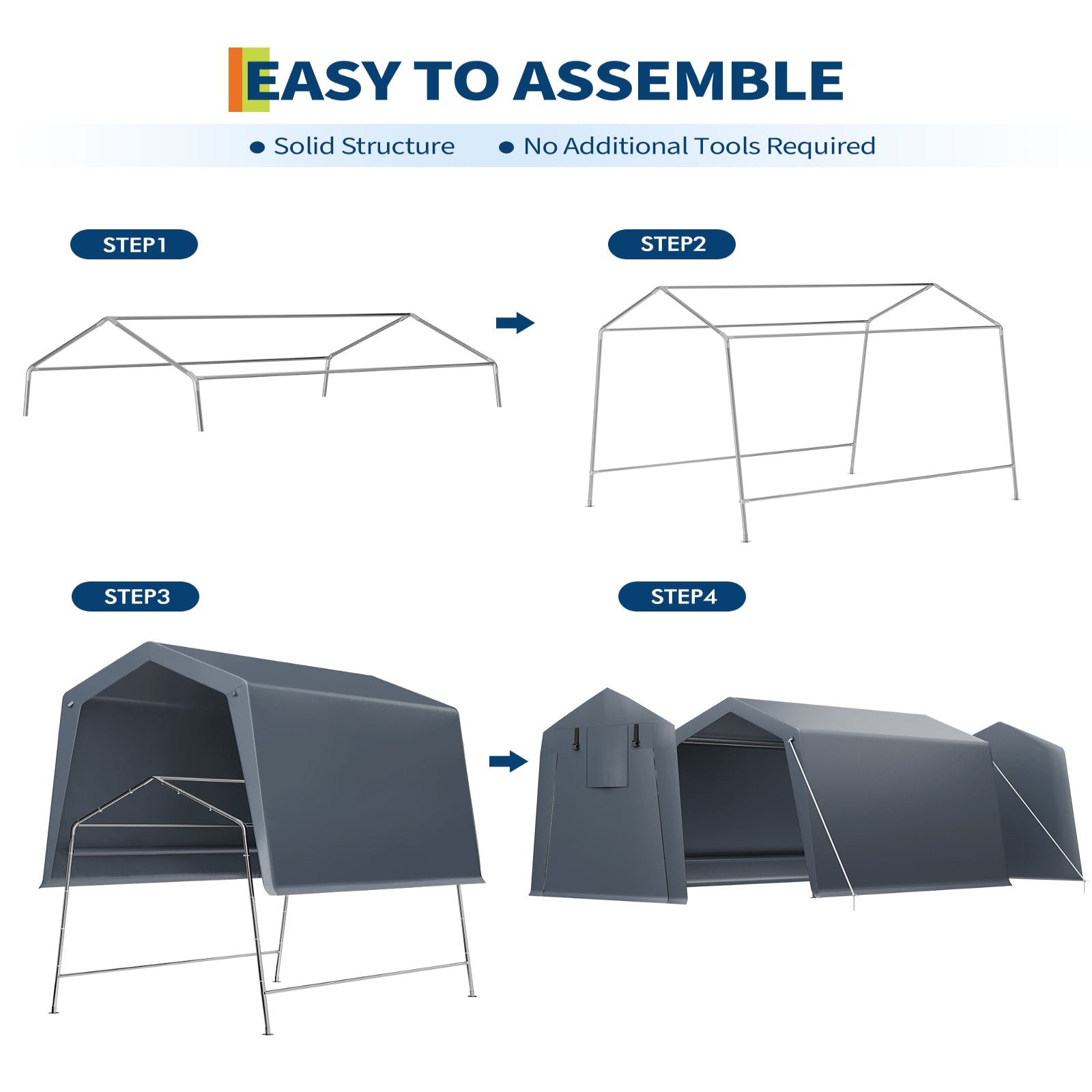 Garvee Portable Outdoor Storage Shed 6x6 FT with Dual Roll-Up Zipper Doors & Vents, 240G Heavy-Duty Waterproof PE Tarp, UV-Resistant Steel Frame, Gray, Motorcycle & Tool Shelter