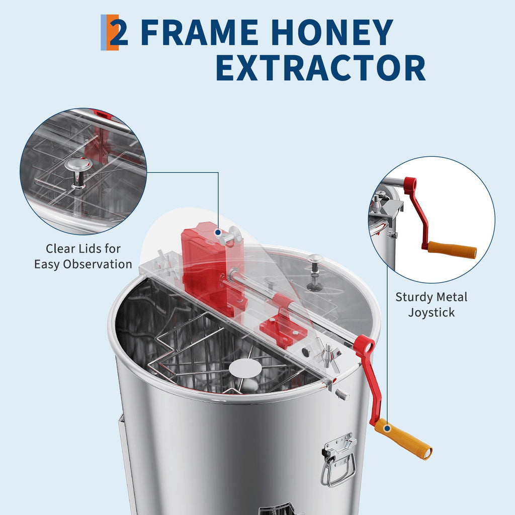Garvee Upgraded 2/4 Frame Manual Honey Extractor with Side Handles, Food-Grade Stainless Steel Beekeeping Extractor with Adjustable Stand