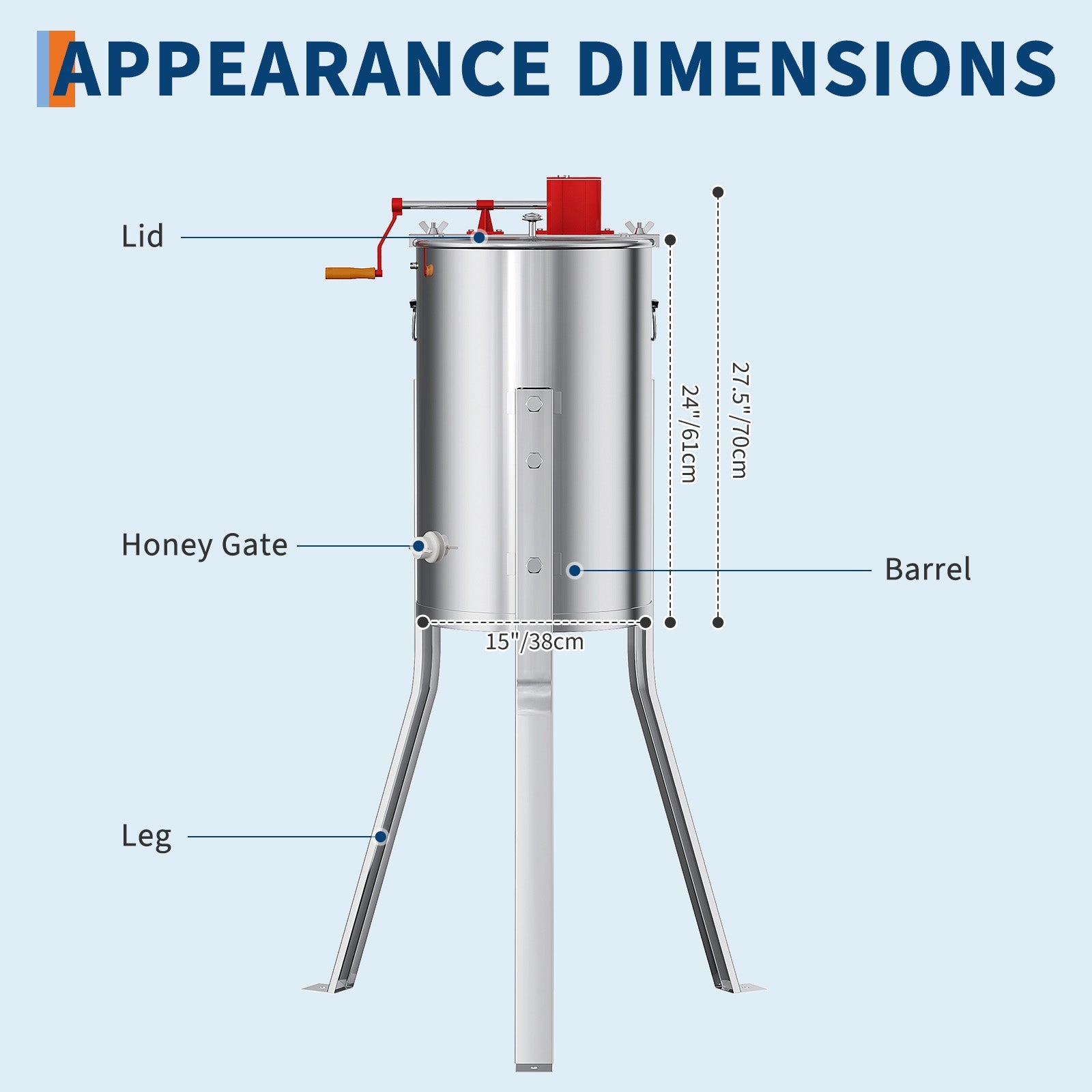 Garvee Upgraded 3 Frame Manual Honey Extractor with Side Handles, Food-Grade Stainless Steel Beekeeping Extractor with Adjustable Stand and Transparent Lid