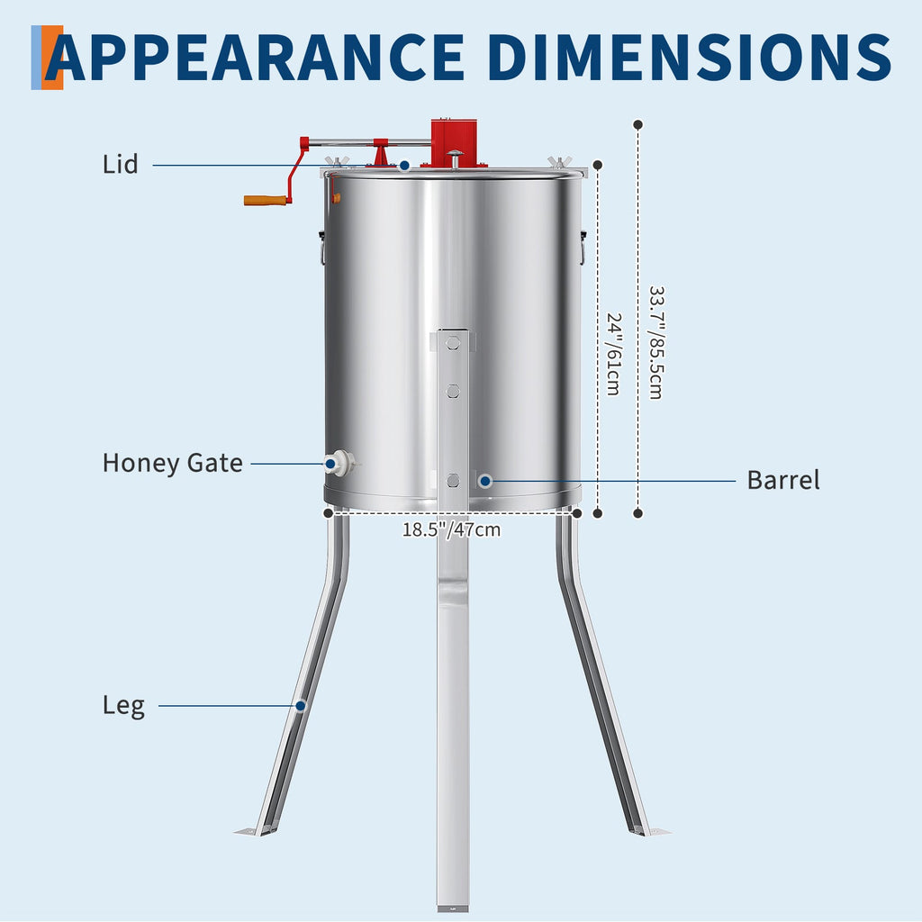 Garvee Upgraded Manual 4/8 Frame Honey Extractor with Side Handles, Food-Grade Stainless Steel Beekeeping Extractor with Adjustable Stand and Clear Lid