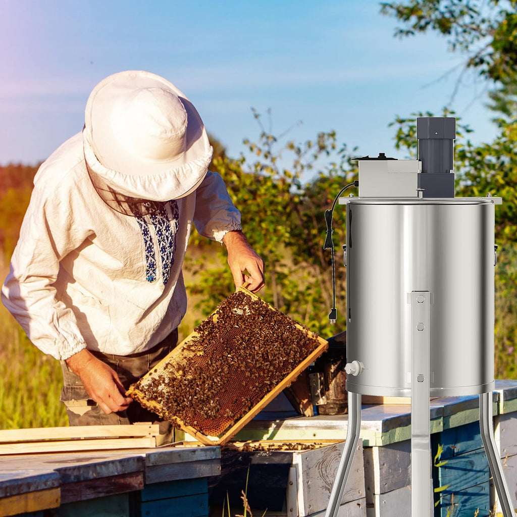 Garvee Upgraded 4/8 Frame Electric Honey Extractor with Side Handles, 140W Motor & Variable Speed 1300 RPM, Stainless Steel Beekeeping Equipment with Safety Auto-Stop Lid