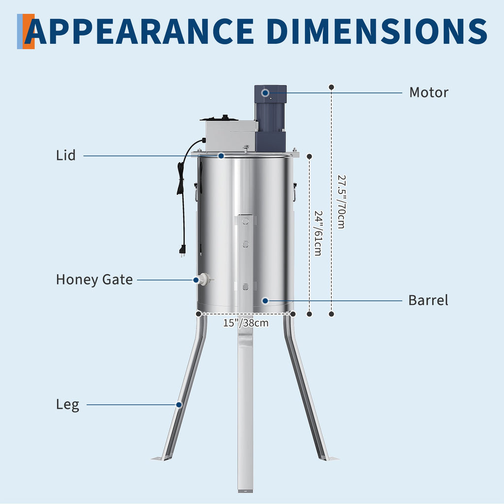 Garvee Upgraded 3 Frame Electric Honey Extractor with Side Handles, 140W Motor & Variable Speed 1300 RPM, Stainless Steel Beekeeping Equipment with Safety Auto-Stop Lid