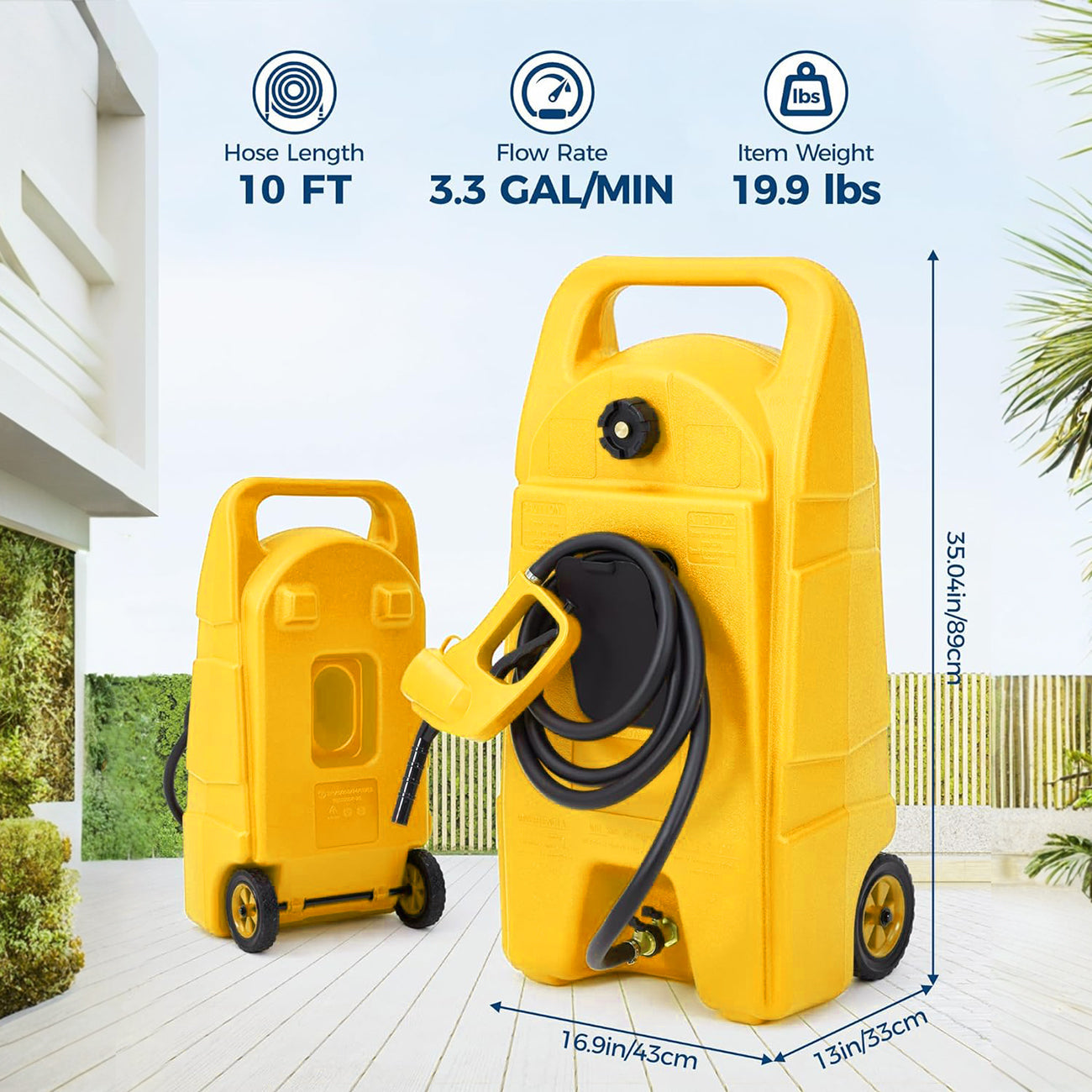 Garvee 15 Gallon Gas Can Fuel Tank Container With Manual 10 FT Siphon Pump Portable Diesel Gas Storage Caddy Wheels For Car ATV Boat Tractor Snow Blower Generator, Yellow