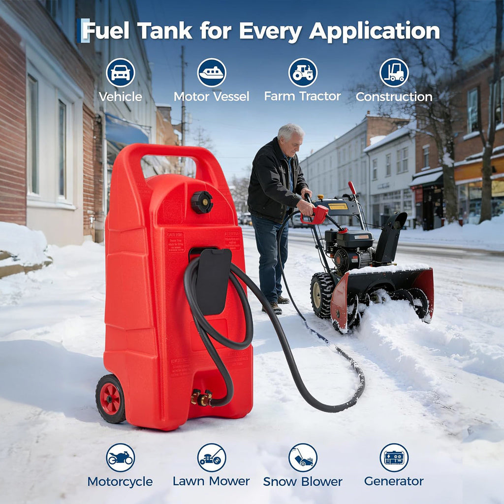 Garvee 15 Gallon Gas Can Heavy-Duty Fuel Tank With Manual Transfer Pump & 10FT Hose Portable Gas Caddy With Wheels Leak-Proof Gas Container For Lawn Mowers Cars Boats ATVs, Red