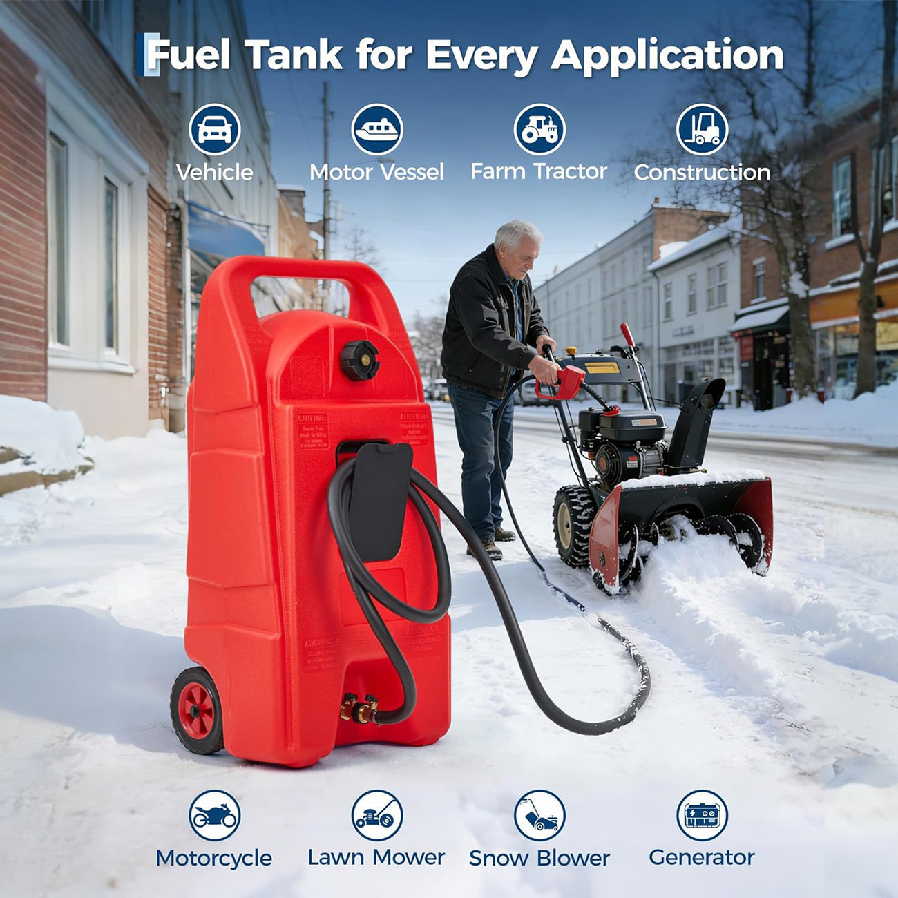 Garvee 15 Gallon Gas Can Heavy-Duty Fuel Tank With Manual Transfer Pump & 10FT Hose Portable Gas Caddy With Wheels Leak-Proof Gas Container For Lawn Mowers Cars Boats ATVs, Red