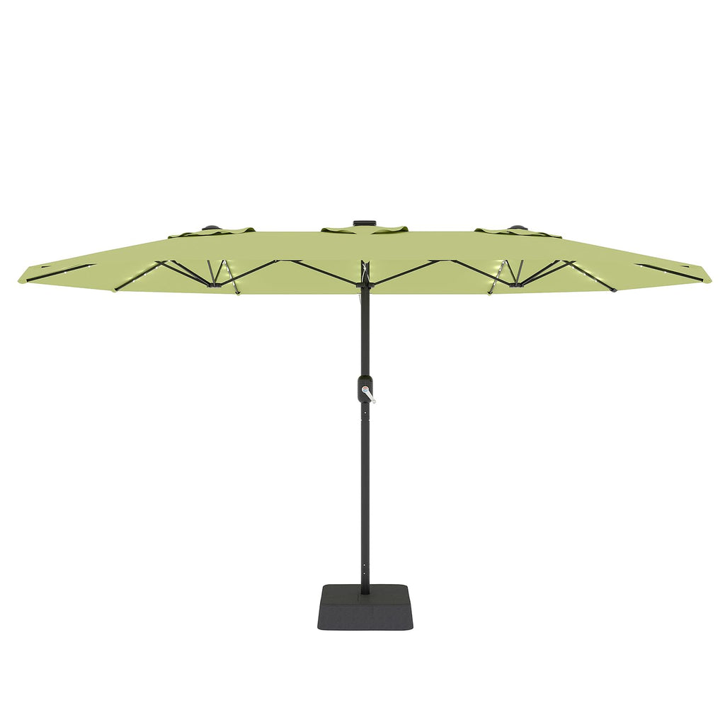 Garvee 15' Rectangular Patio Umbrella with Solar LED Lights & Base, Crank Handle UV-Resistant Outdoor Market Umbrella for Backyard, Pool & Patio, Green