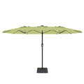 Garvee 15' Rectangular Patio Umbrella with Solar LED Lights & Base, Crank Handle UV-Resistant Outdoor Market Umbrella for Backyard, Pool & Patio, Green