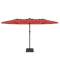 Garvee 15' Rectangular Patio Umbrella with Solar LED Lights & Base, Crank Handle UV-Resistant Outdoor Market Umbrella for Backyard, Pool & Patio, Red