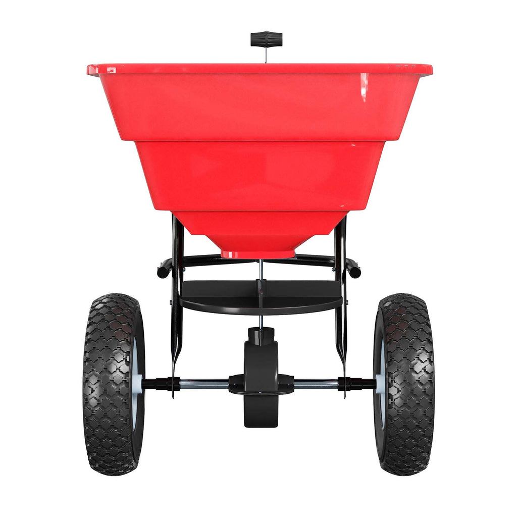Garvee 85 lb Tow-Behind Broadcast Spreader with Adjustable Flow Control, 10-Inch Pneumatic Tires, Steel Frame & Universal Hitch for Seed, Fertilizer, Salt and Ice Melt, Red