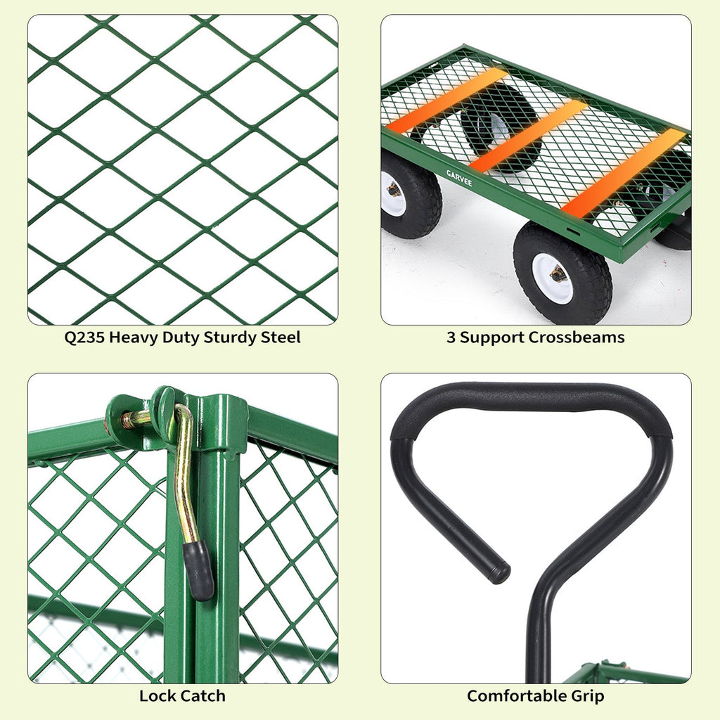 Garvee 400 lb Garden Cart Wagon, Heavy Duty Utility Cart with 10" Pneumatic Tires, Steel Frame, Removable Mesh Sides,Green