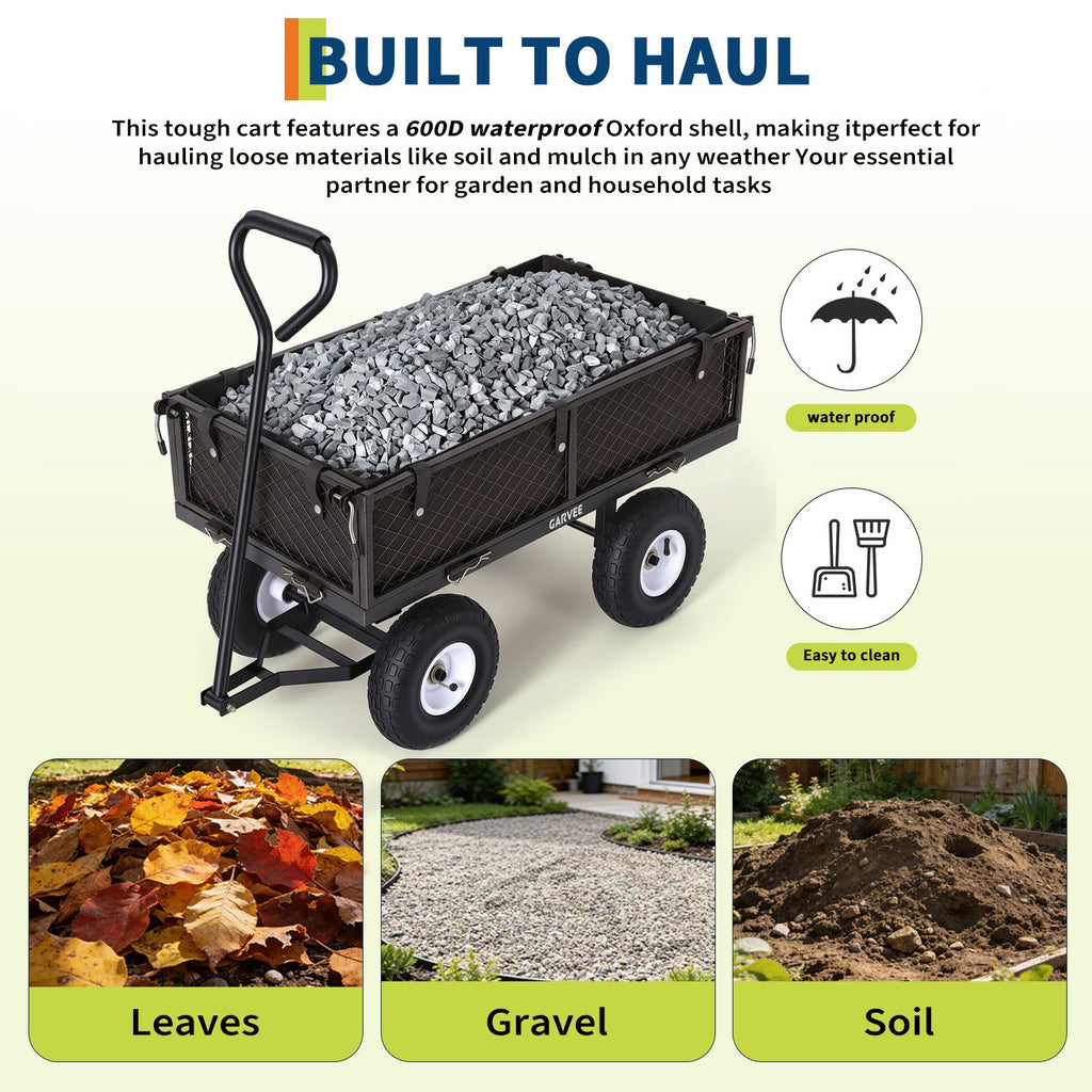Garvee 400 lb Garden Cart Wagon, Heavy Duty Utility Cart with 10" Pneumatic Tires, Steel Frame, Removable Mesh Sides,Black