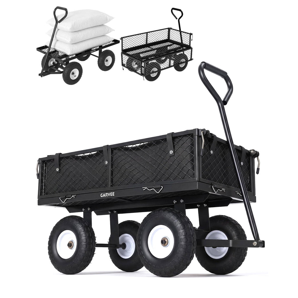 Garvee 400 lb Garden Cart Wagon, Heavy Duty Utility Cart with 10" Pneumatic Tires, Steel Frame, Removable Mesh Sides,Black