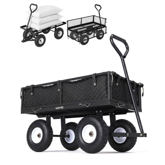 Garvee 400 lb Garden Cart Wagon, Heavy Duty Utility Cart with 10" Pneumatic Tires, Steel Frame, Removable Mesh Sides,Black