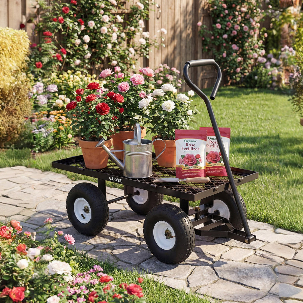 Garvee 400 lb Garden Cart Wagon, Heavy Duty Utility Cart with 10" Pneumatic Tires, Steel Frame, Removable Mesh Sides,Black