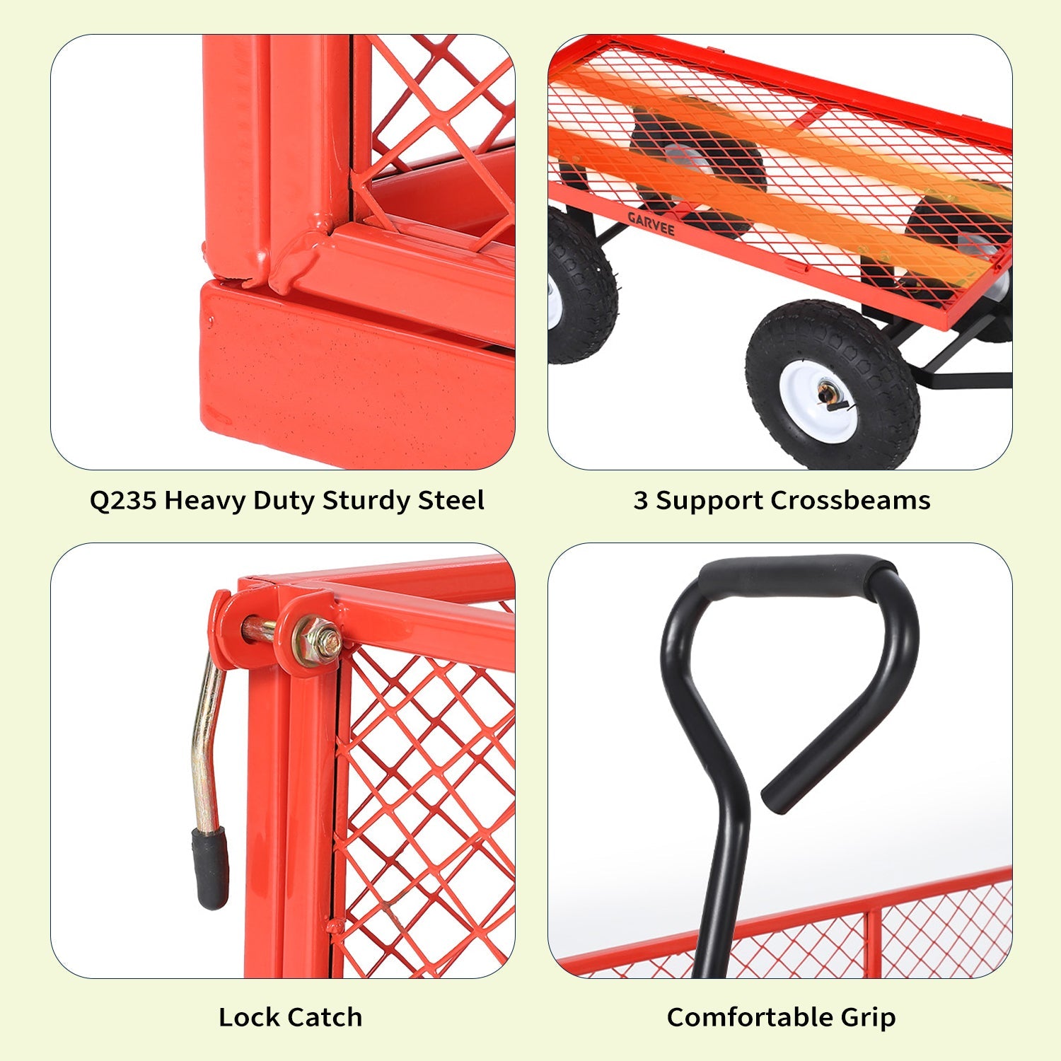 Garvee 400 lb Garden Cart Wagon, Heavy Duty Utility Cart with 10" Pneumatic Tires, Steel Frame, Removable Mesh Sides,Red