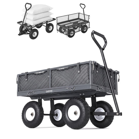 Garvee 400 lb Garden Cart Wagon, Heavy Duty Utility Cart with 10" Pneumatic Tires, Steel Frame, Removable Mesh Sides, Gray