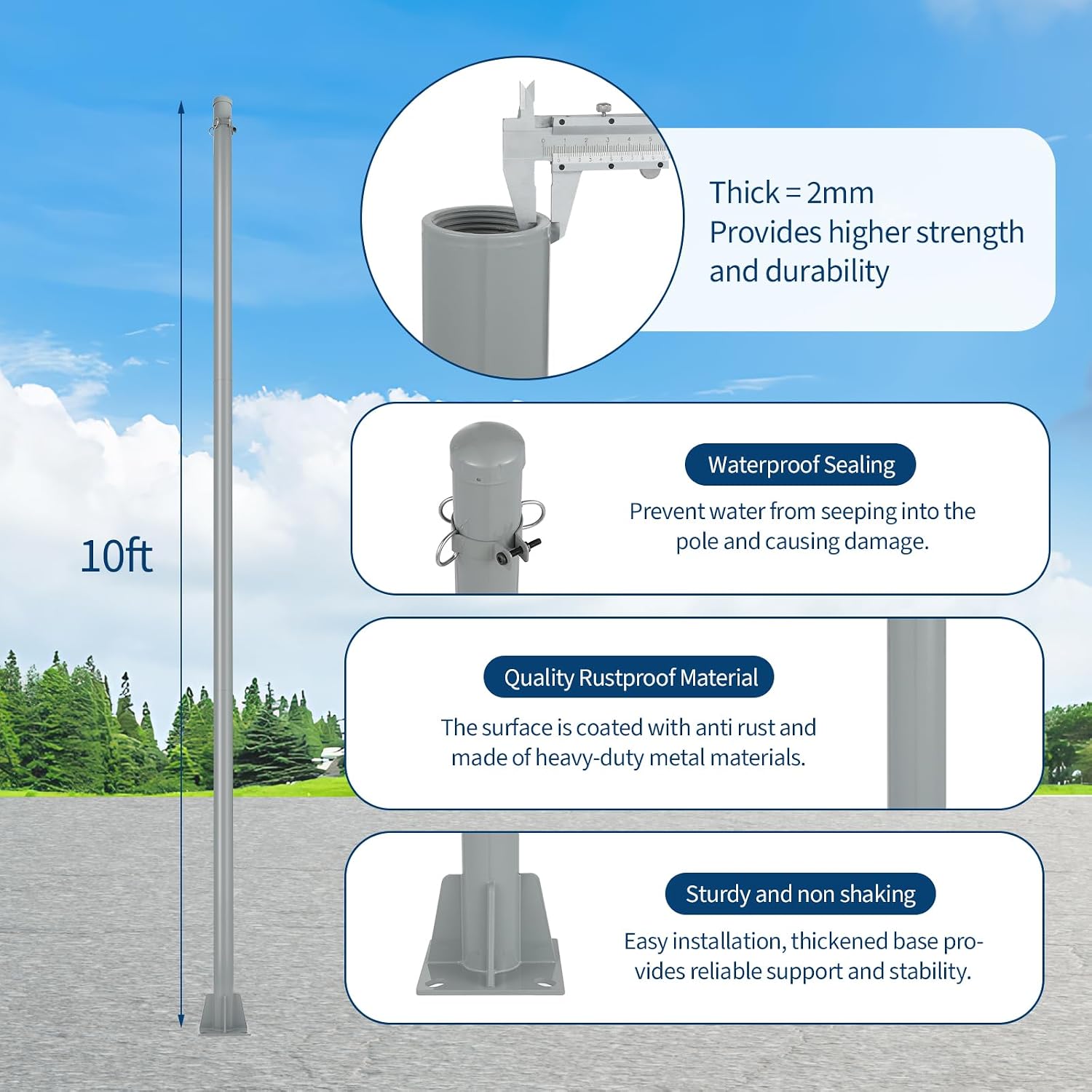 Garvee 10 ft Shade Sail Poles 2 Pack, Heavy Duty Rust-Resistant Outdoor Sun Shade Support Post Kit with D-Clamps for Patio, Backyard, Pool Deck, Garden,Grey