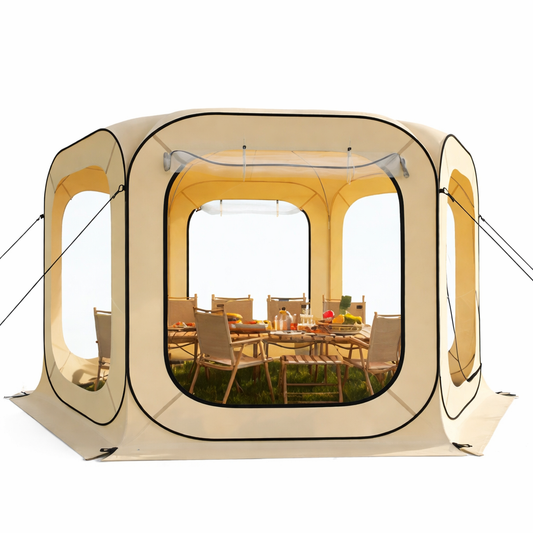 Garvee 12x12 FT All-Weather Clear Bubble Tent – Pop Up Transparent Outdoor Camping Shelter, Waterproof, Windproof & UV Protected Screen House for 8-10 People, Patio, Backyard & Events (Beige)