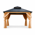 Garvee 10 × 10 ft Hardtop Gazebo, Cedar Wood Outdoor Gazebo with Double Galvanized Steel Roof, Mosquito Net & Curtains for Patio, Backyard and Garden