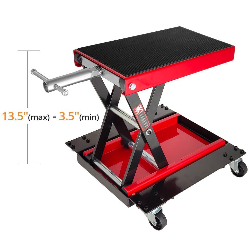 Garvee 1100 LBS Motorcycle Dirt Bike Scooter Crank Stand With Casters, Wide Deck Motorcycle Center Scissor Lift Jack Repair Hoist Stand Bikes ATVs