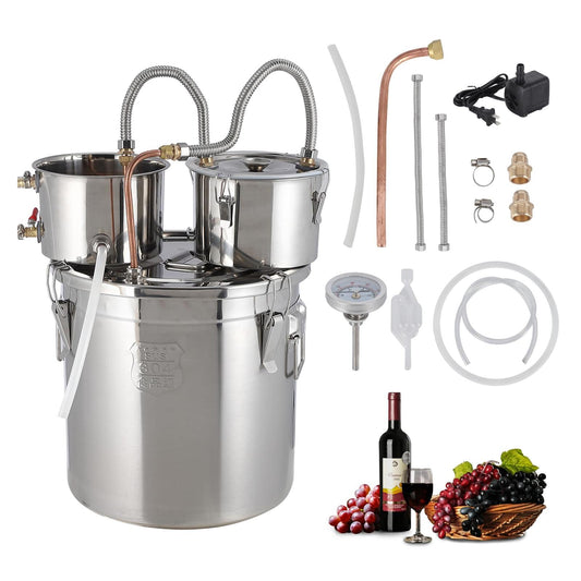 Garvee 5 Gal / 19L Alcohol Still, Stainless Steel Home Distillation Kit with Copper Tube and Built-In Thermometer, 3 Pots Multifunctional Wine Making Kit for Diy Whiskey Wine Brandy