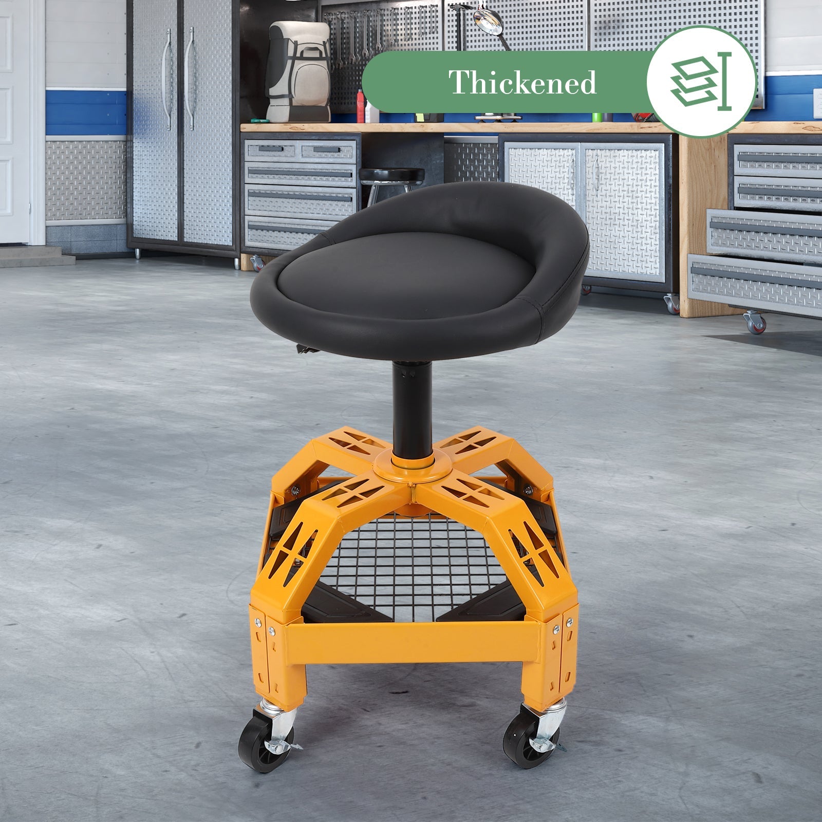 Garvee 300LBS Mobile Rolling Gear Seat - Adjustable Comfort, Smooth Mobility, Spinning Gear Tray, Heavy-Duty Support