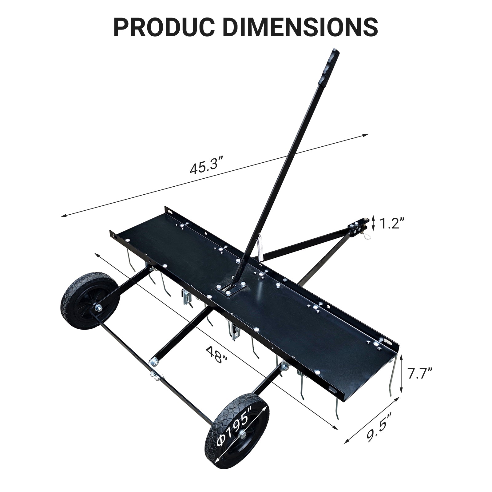Garvee 48 Inch Pull Behind Dethatcher with 20 Spring Steel Tines, Heavy-Duty Durable Frame, Adjustable Height, Q235 Material, Lawn Tractor Rake for Yard Care