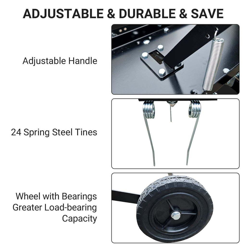 Garvee 48 Inch Pull Behind Dethatcher with 20 Spring Steel Tines, Heavy-Duty Durable Frame, Adjustable Height, Q235 Material, Lawn Tractor Rake for Yard Care