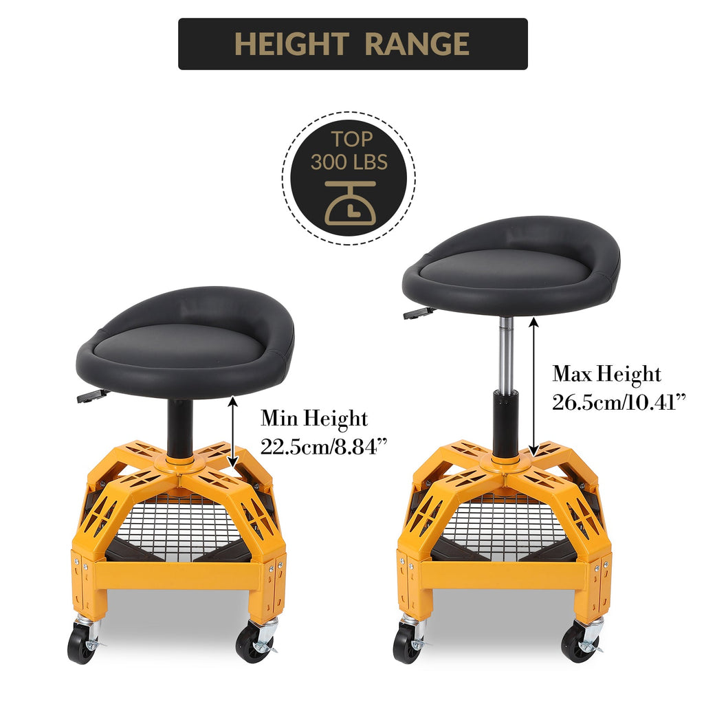 Garvee 300LBS Mobile Rolling Gear Seat - Adjustable Comfort, Smooth Mobility, Spinning Gear Tray, Heavy-Duty Support
