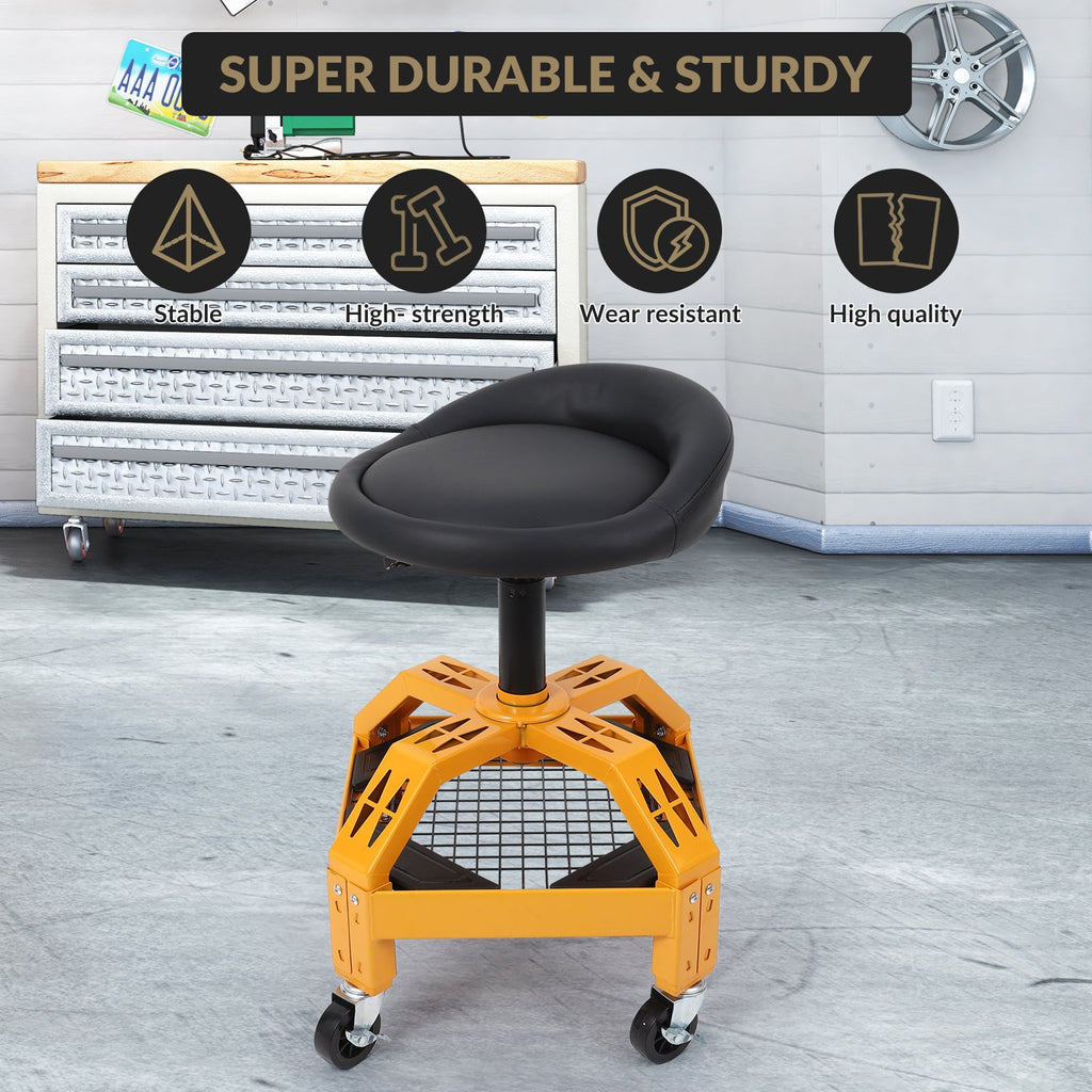Garvee 300LBS Mobile Rolling Gear Seat - Adjustable Comfort, Smooth Mobility, Spinning Gear Tray, Heavy-Duty Support