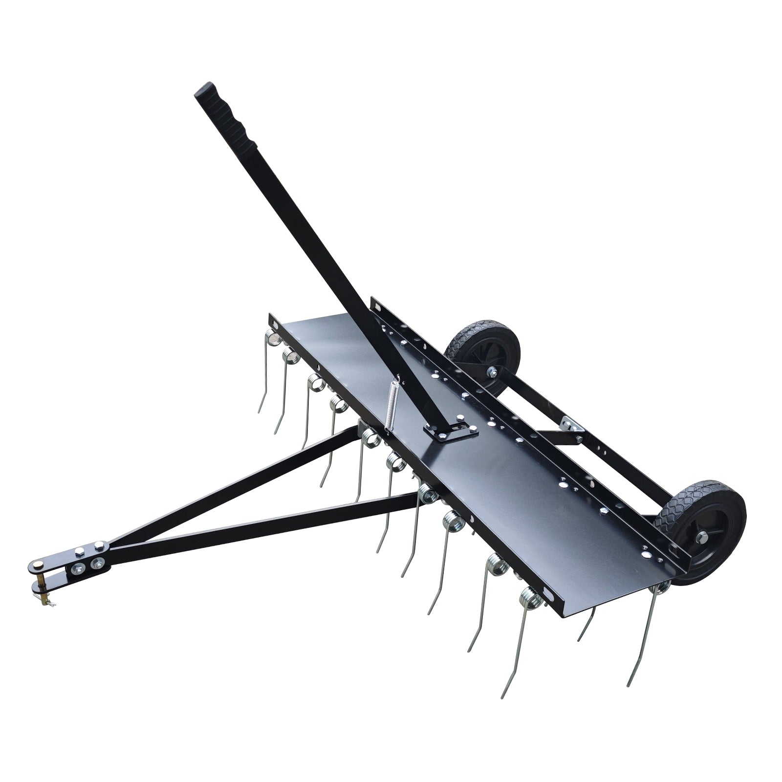 Garvee 48 Inch Pull Behind Dethatcher with 20 Spring Steel Tines, Heavy-Duty Durable Frame, Adjustable Height, Q235 Material, Lawn Tractor Rake for Yard Care