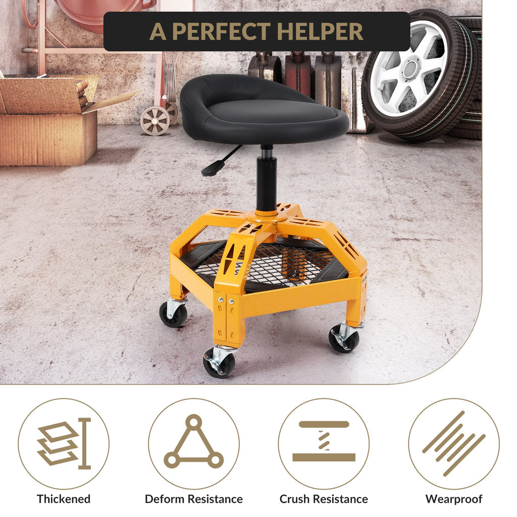 Garvee 300LBS Mobile Rolling Gear Seat - Adjustable Comfort, Smooth Mobility, Spinning Gear Tray, Heavy-Duty Support
