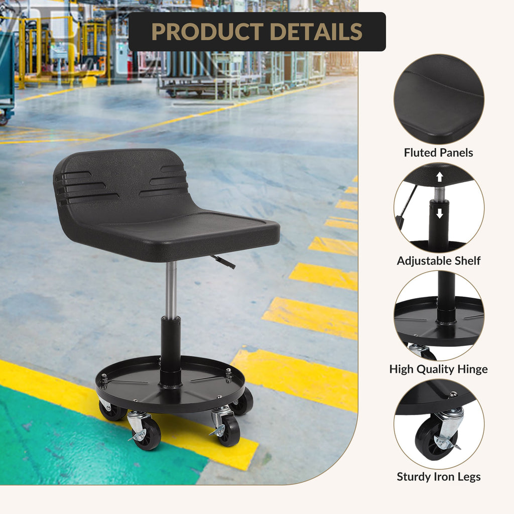 Garvee 300-Pound Capacity Telescoping Tractor Seat With Parts Tray Adjustable Height Steel Tool Tray Premium Comfort