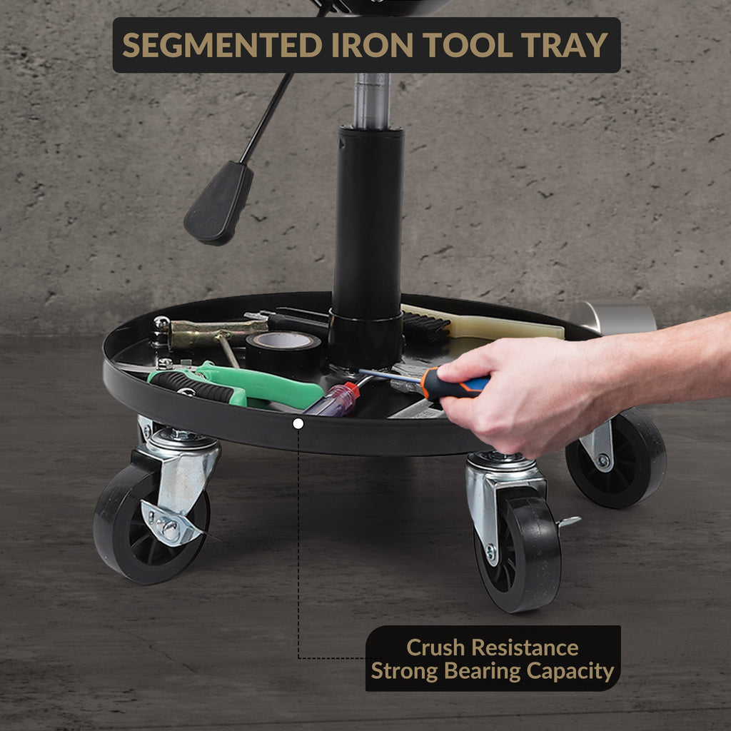 Garvee 300-Pound Capacity Telescoping Tractor Seat With Parts Tray Adjustable Height Steel Tool Tray Premium Comfort