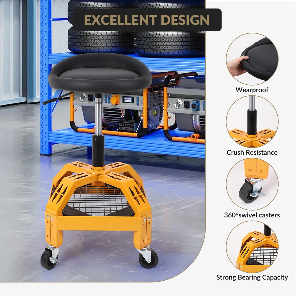 Garvee 300LBS Mobile Rolling Gear Seat - Adjustable Comfort, Smooth Mobility, Spinning Gear Tray, Heavy-Duty Support