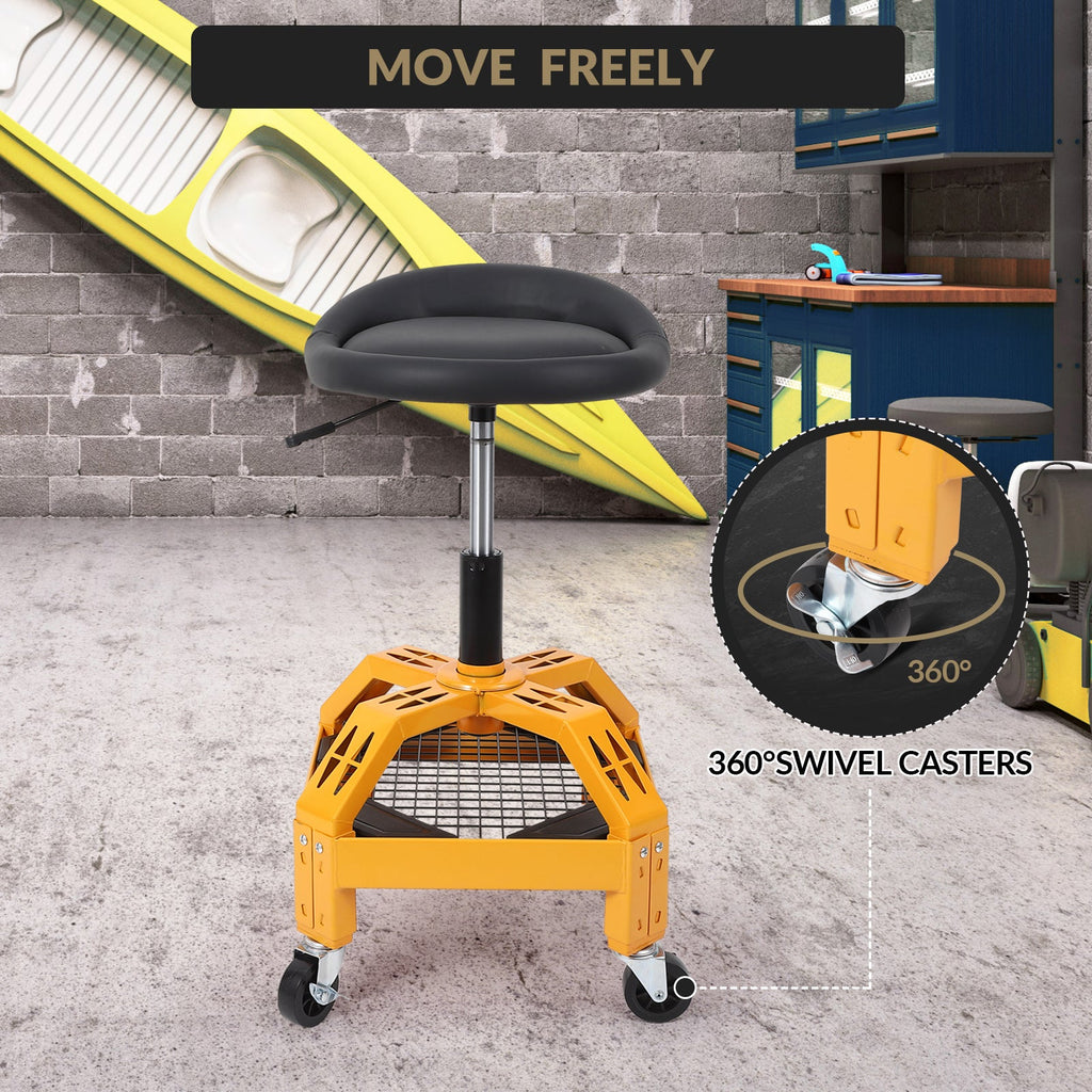 Garvee 300LBS Mobile Rolling Gear Seat - Adjustable Comfort, Smooth Mobility, Spinning Gear Tray, Heavy-Duty Support