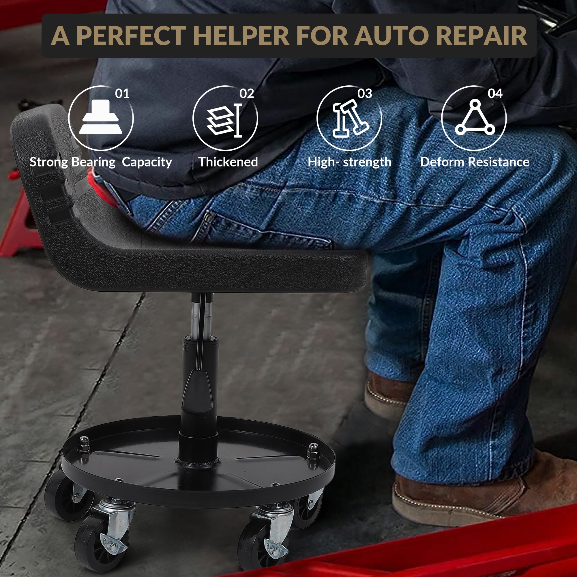 Garvee 300-Pound Capacity Telescoping Tractor Seat With Parts Tray Adjustable Height Steel Tool Tray Premium Comfort