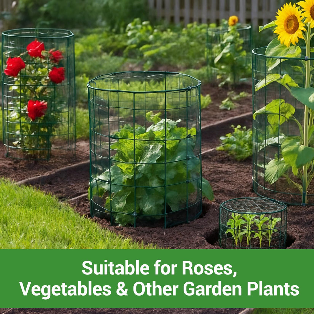 Garvee 18-Pack Heavy Duty Plant Covers with Stakes - Rust-Proof Coated Steel - Adjustable Cylindrical & Rectangular Cages - Includes Stakes, Ties, Gloves - Garden Protection for Vegetables & Flowers