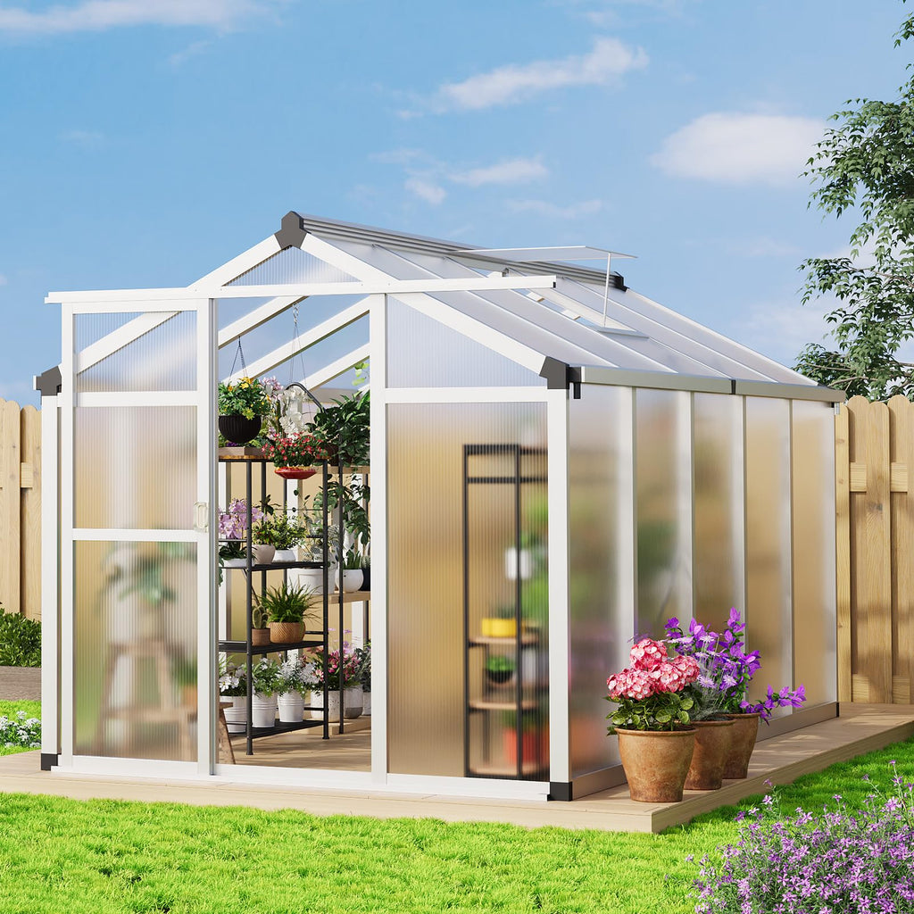 Garvee 6'x10' Small Walk-in Greenhouse – Vented Roof, Adjustable Vent, Windproof Aluminum Frame, Lockable Door, Sliver