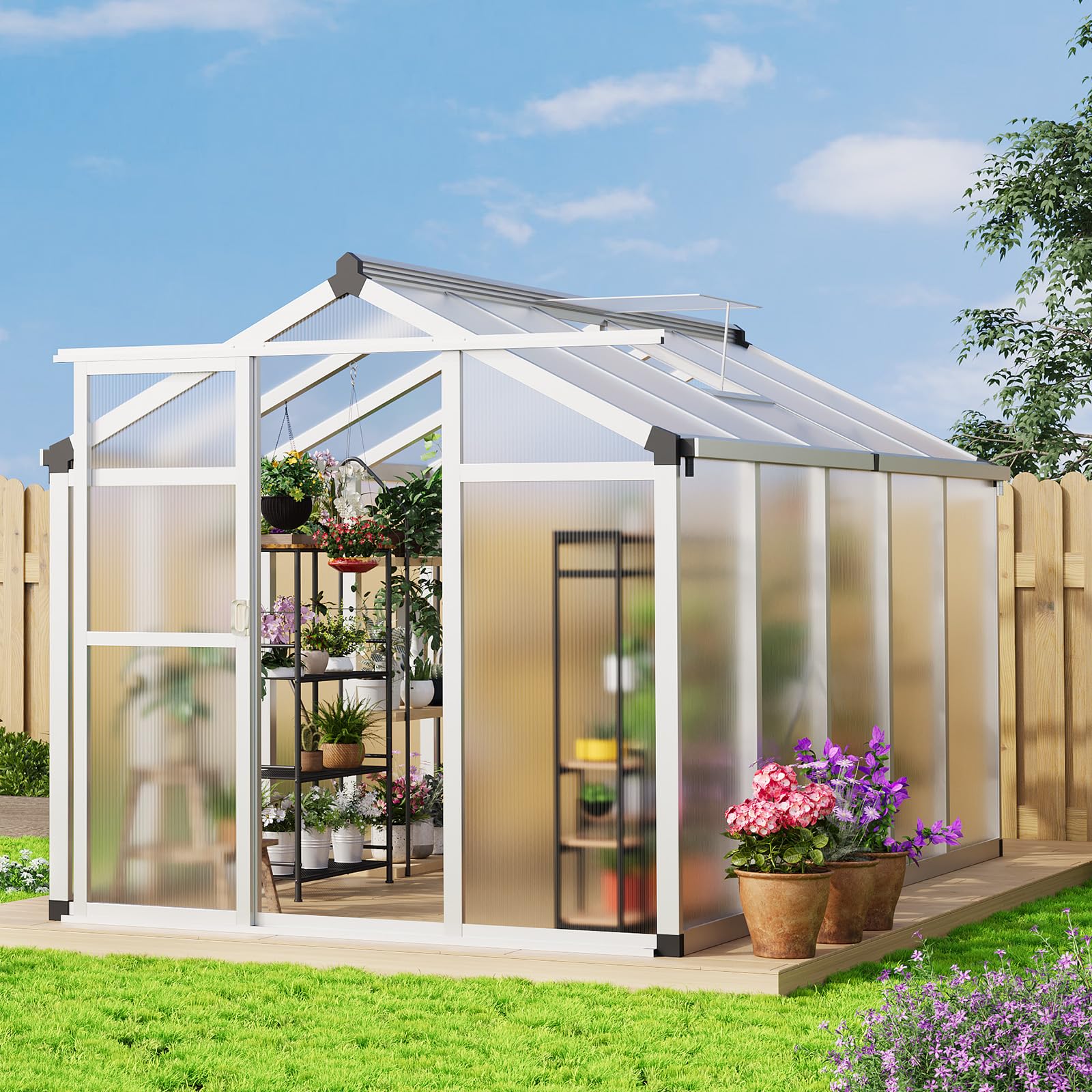 Garvee 6'x10' Small Walk-in Greenhouse – Vented Roof, Adjustable Vent, Windproof Aluminum Frame, Lockable Door, Sliver