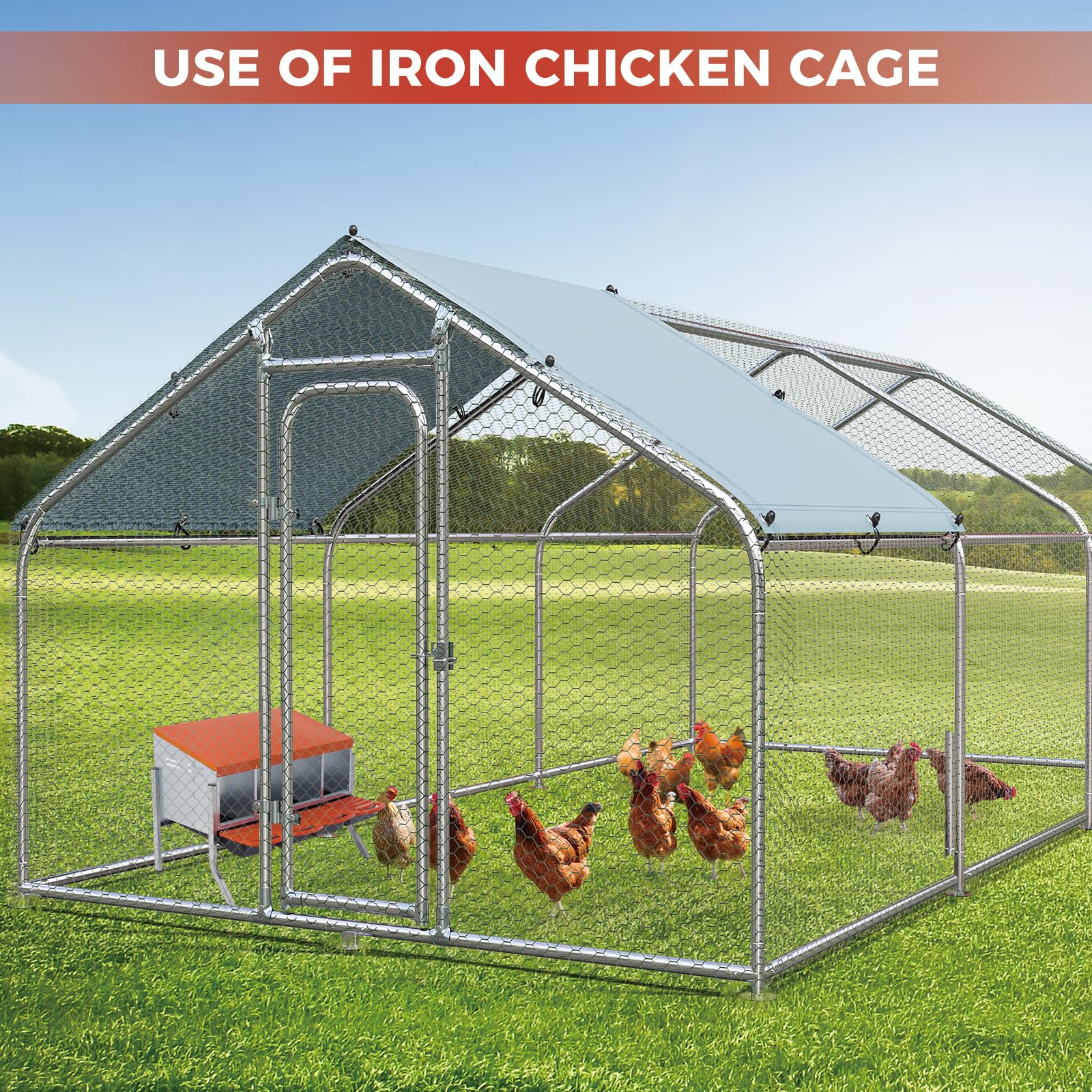 Garvee Heavy-Duty Metal Chicken Nesting Box for Easy Egg Collection - 4 Compartments with Removable Trays - Wall Mountable with Bracket Legs - Durable Poultry Coop Accessory, Orange Color, Four Grids + Bracket