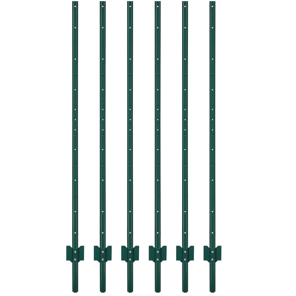 Garvee 6 ft Metal Fence Posts U-Channel Design Heavy Duty Steel Q235 Carbon Powder-Coated Green Adjustable Tabs Garden Farm Outdoor