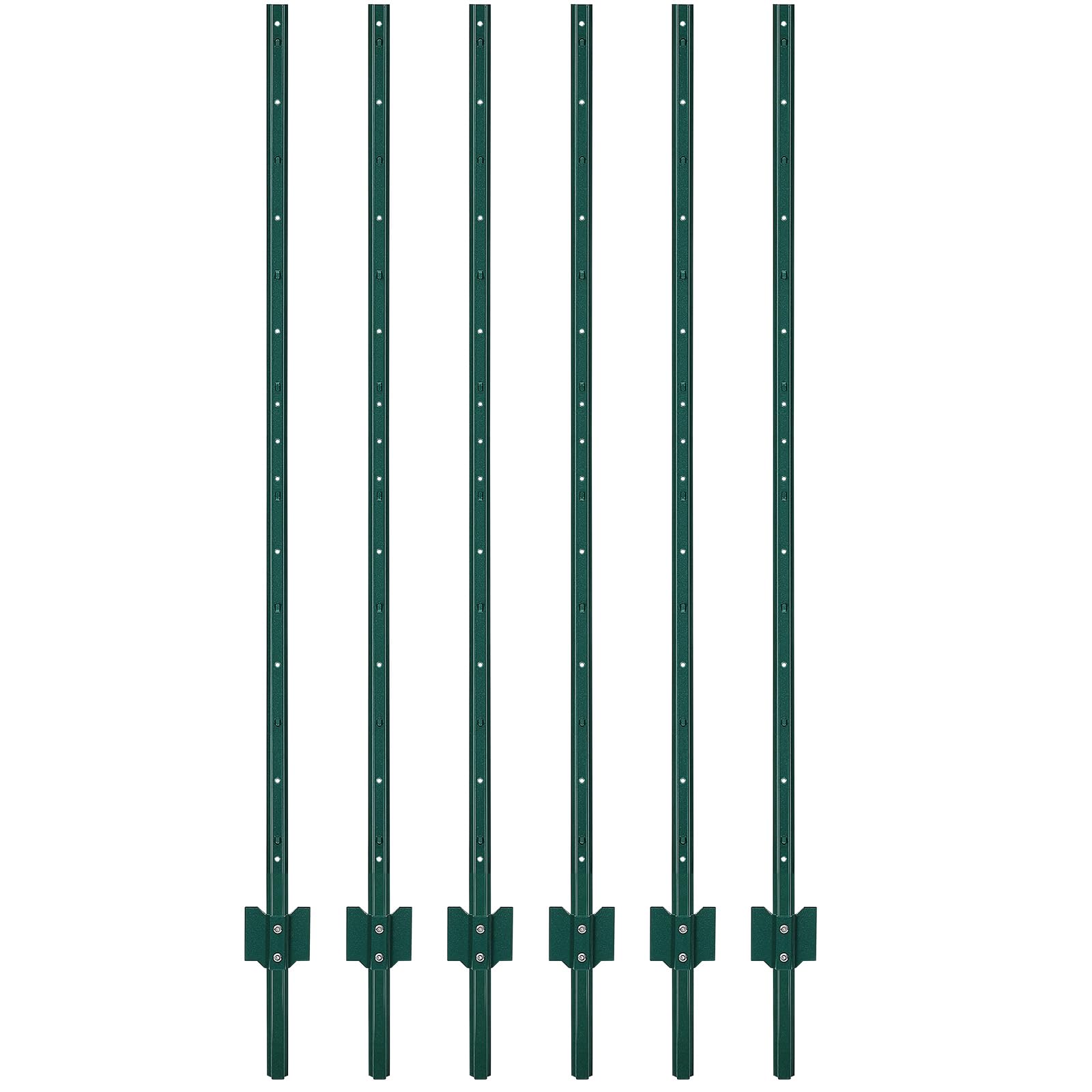 Garvee 6 ft Metal Fence Posts U-Channel Design Heavy Duty Steel Q235 Carbon Powder-Coated Green Adjustable Tabs Garden Farm Outdoor