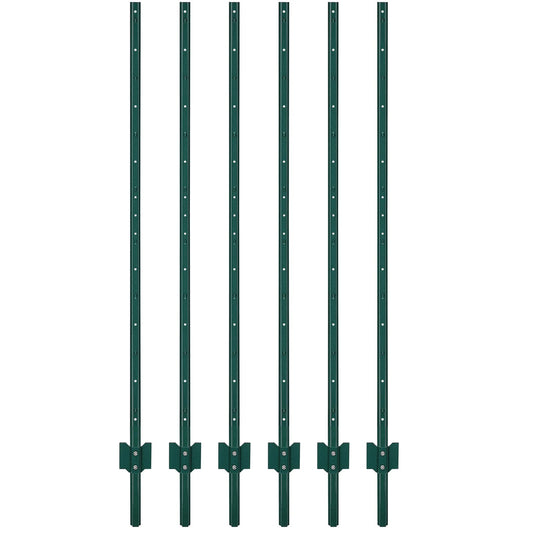 Garvee 6 ft Metal Fence Posts U-Channel Design Heavy Duty Steel Q235 Carbon Powder-Coated Green Adjustable Tabs Garden Farm Outdoor